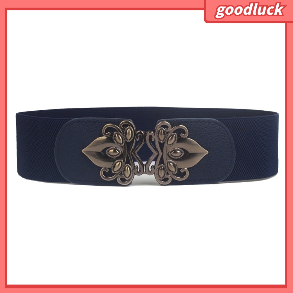 Thắt lưng da pu màu trơn khóa kim loại khắc họa tiết hoa phong cách vintage thời trang