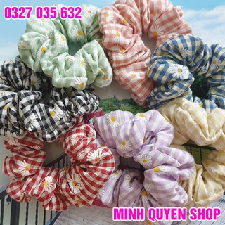Cột tóc vải scrunchies - dây buộc tóc vải các màu vintage kẻ caro hoa cúc xinh xắn