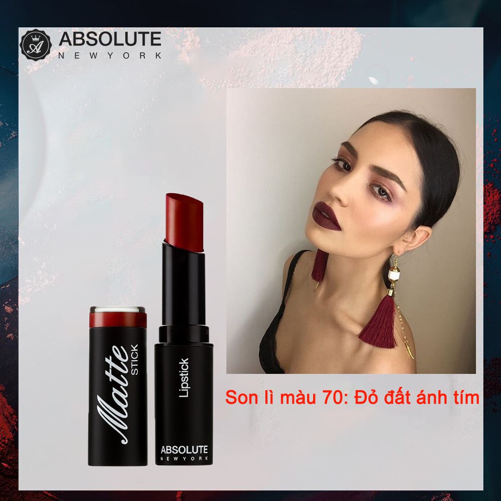 Son thỏi lì Absolute NewYork Matte Lipstick NFA 70 - Đỏ đất ánh tím 4g