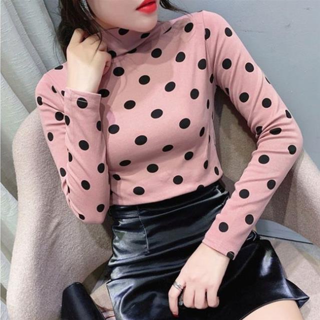 Áo Giữ Nhiệt Nữ, Áo Thun Nữ Dài Tay Họa Tiết Nhiều Màu Cổ 3 Phân Chấm Bi, Vằn - LADY