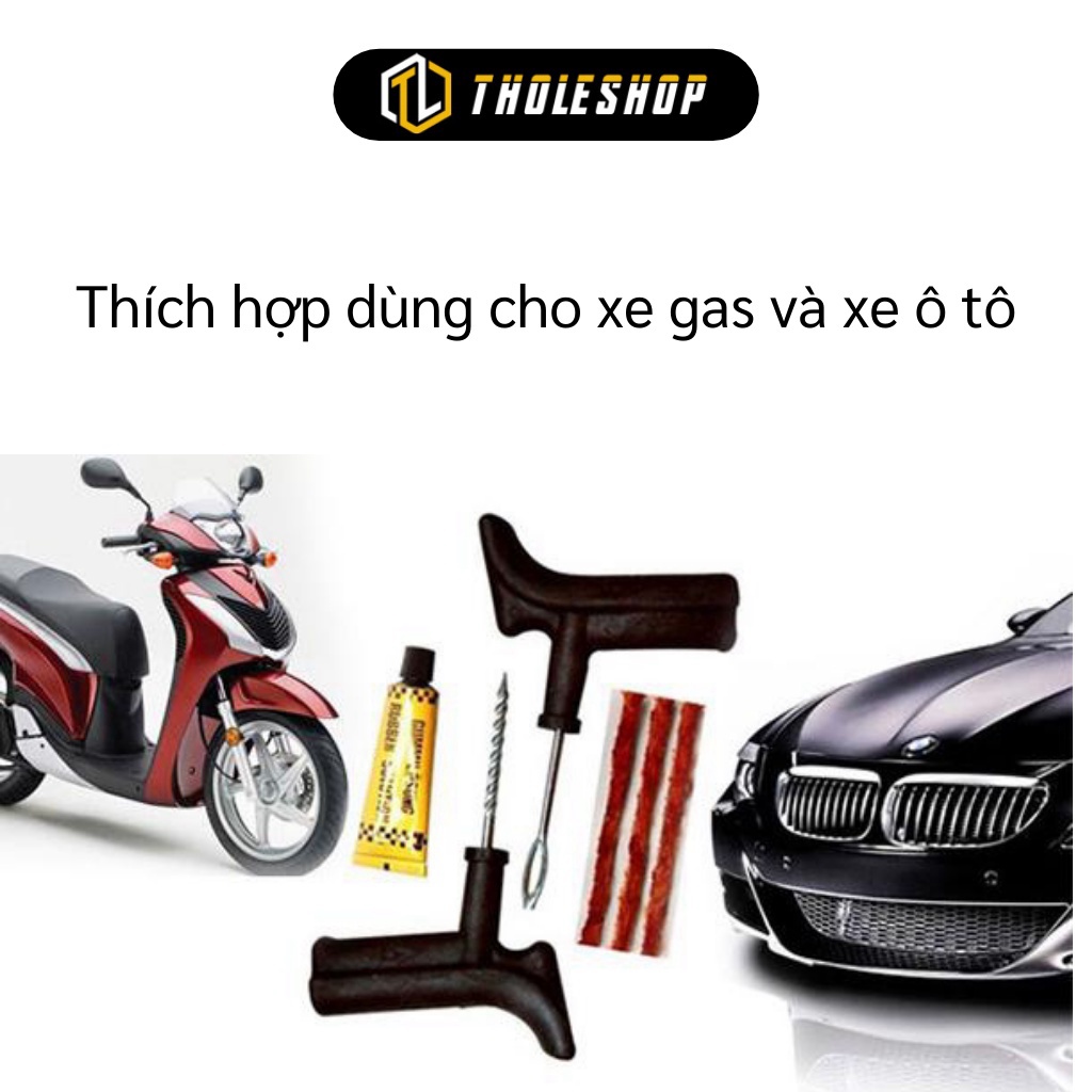 Bộ vá xe không ruột GIGAHOME Gồm 1 cây gắp đinh, 1 cây chịu lực để đưa cao su vào, 1 chai keo và 3 cây cao su 3085