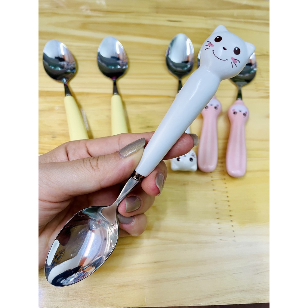 Thìa inox hình cún vàng , thỏ hồng , mèo trắng siêu cute