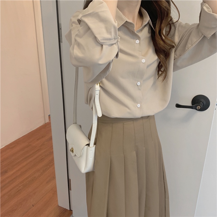 Áo sơ mi trơn nữ Công sở Dài tay Form rộng Ulzzang Hàn Quốc Áo sơ mi nữ Tay dài Thời trang
