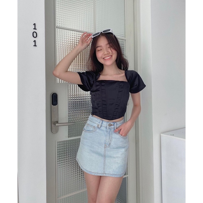 Chân váy Jean nữ ôm vạt bầu LUCETFASHION Jena Skirt