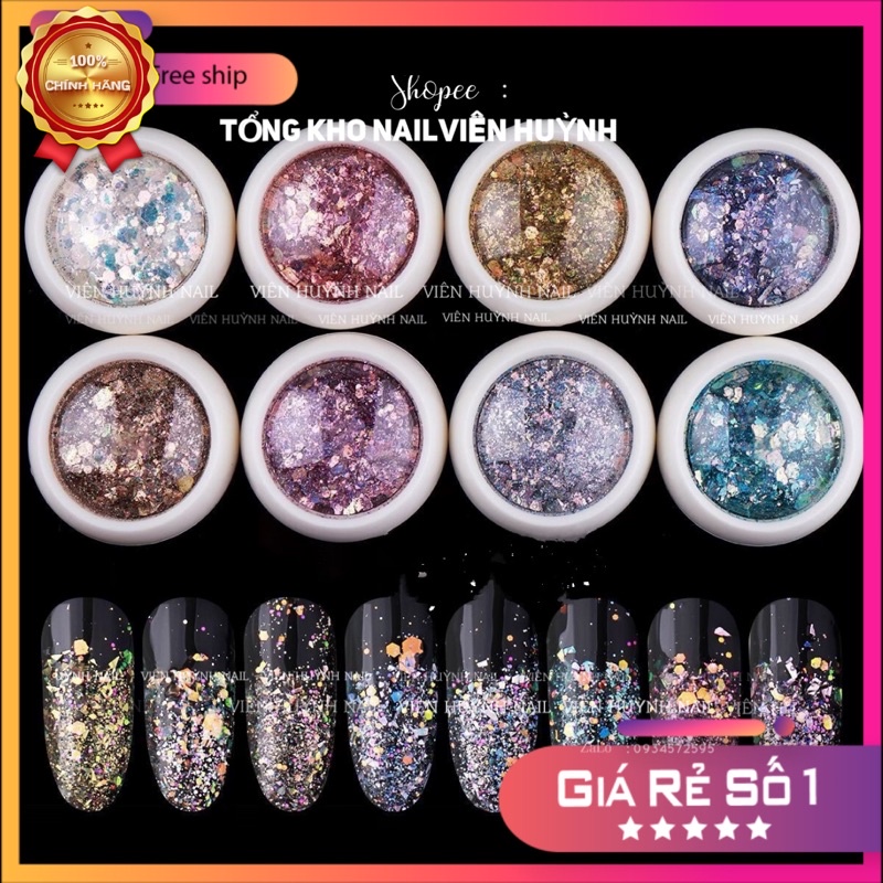 Nhũ vảy cá nail, kim tuyến đắp móng ( set 8 hũ)