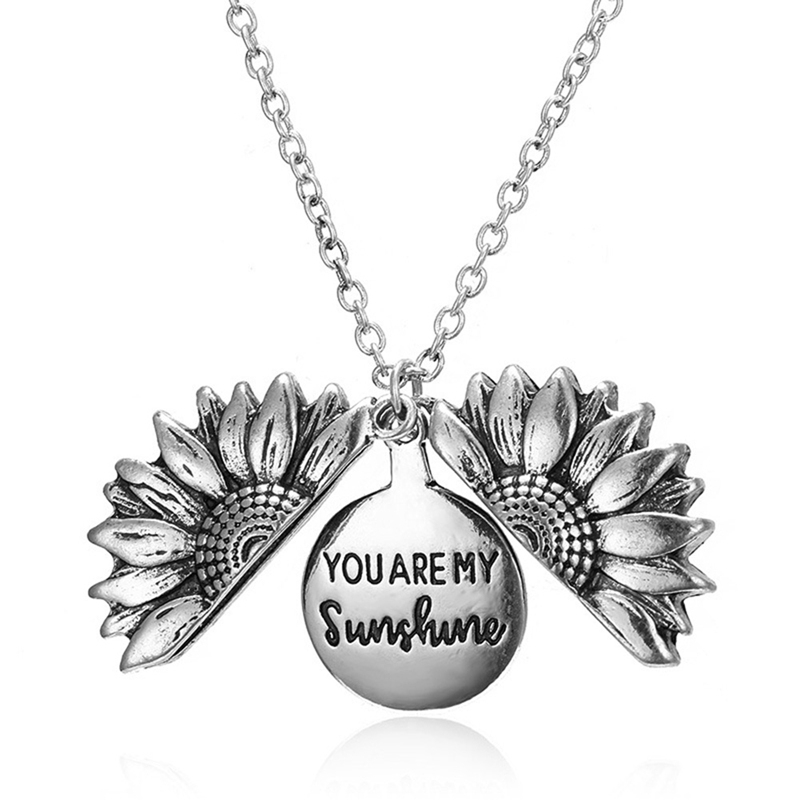 JV Double-layer Engraved Custom You Are My Sunshine Open Locket Sunflower Pendant Necklace