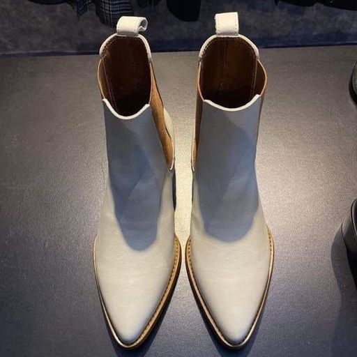 Heels Boots White Sơn Tùng, Giày Boot Trắng Da Trơn