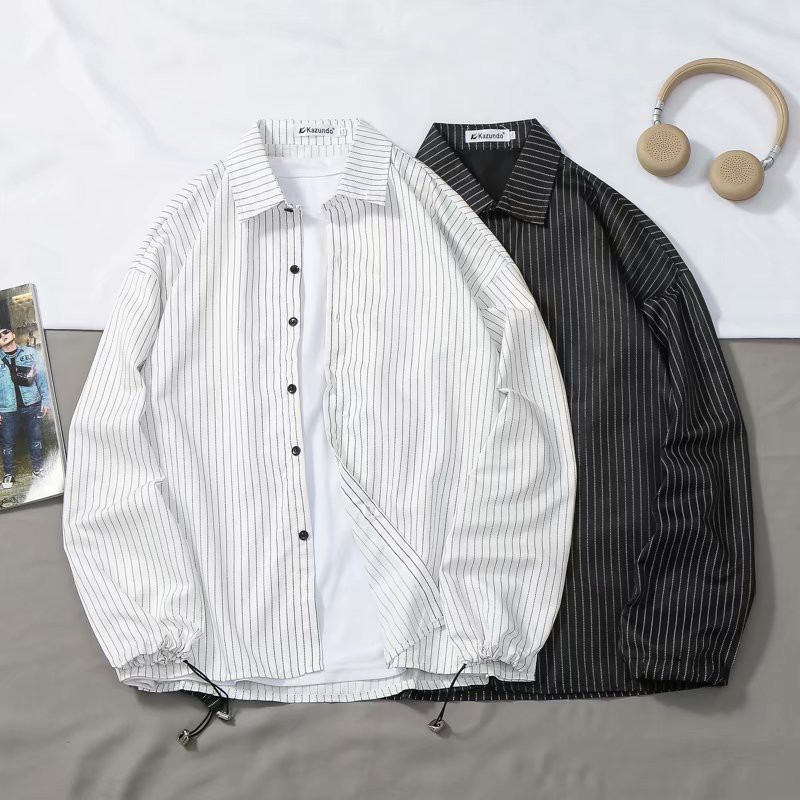 Korean Fashion Striped Men's Long Sleeve Shirt