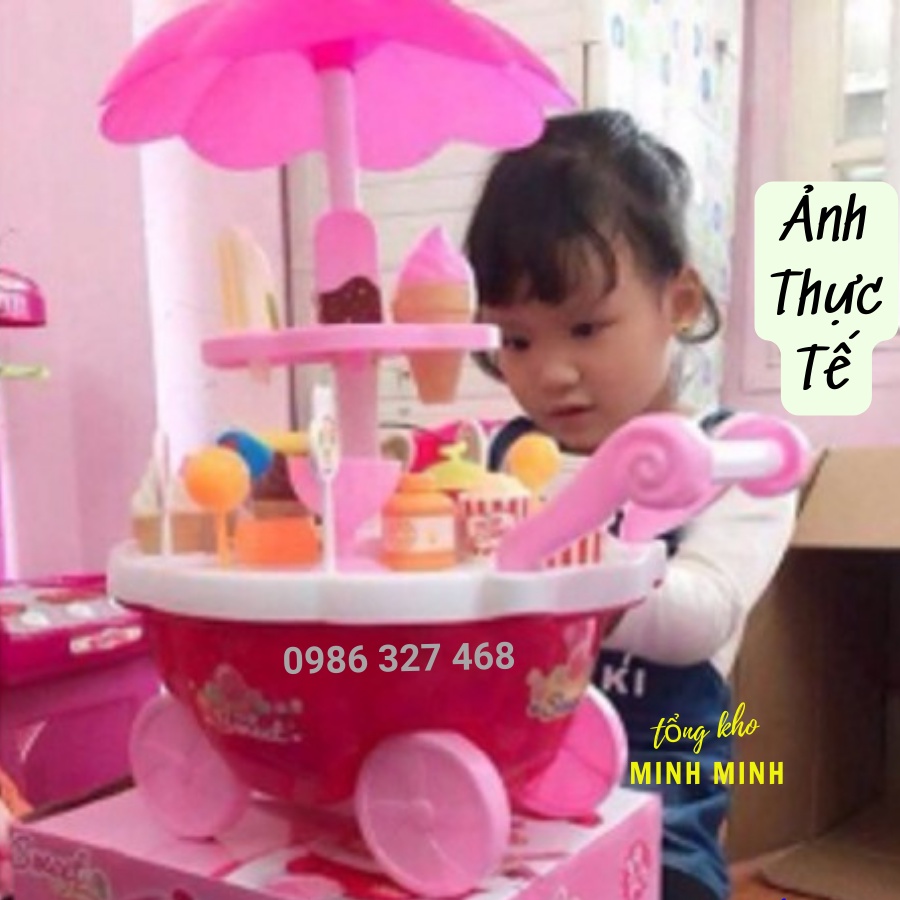 Đồ Chơi Xe Đẩy Bán Kem 2 Tầng Loại To Có Đèn, Có Nhạc Cho Bé Vui Chơi Và Khám Phá