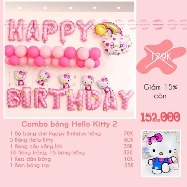 Combo bóng dán sinh nhật hello kitty