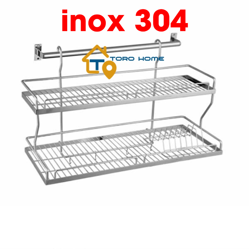 Kệ chén dĩa inox 304 KC15 loại 2 tầng Toro Home, kệ úp bát đĩa nhà bếp, Cam kết inox chuẩn 304