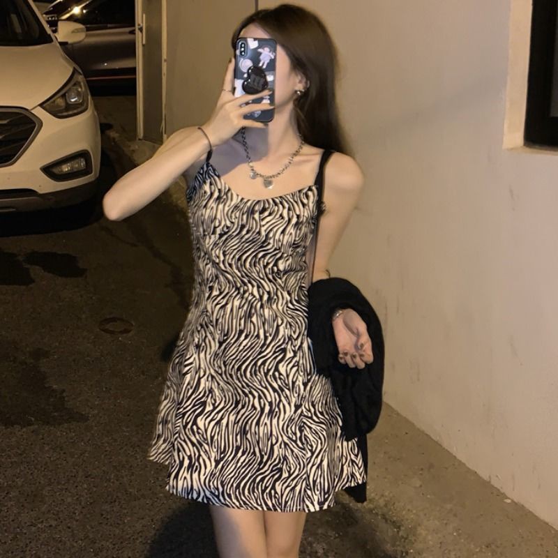 French two suits retro zebra halter dress coat