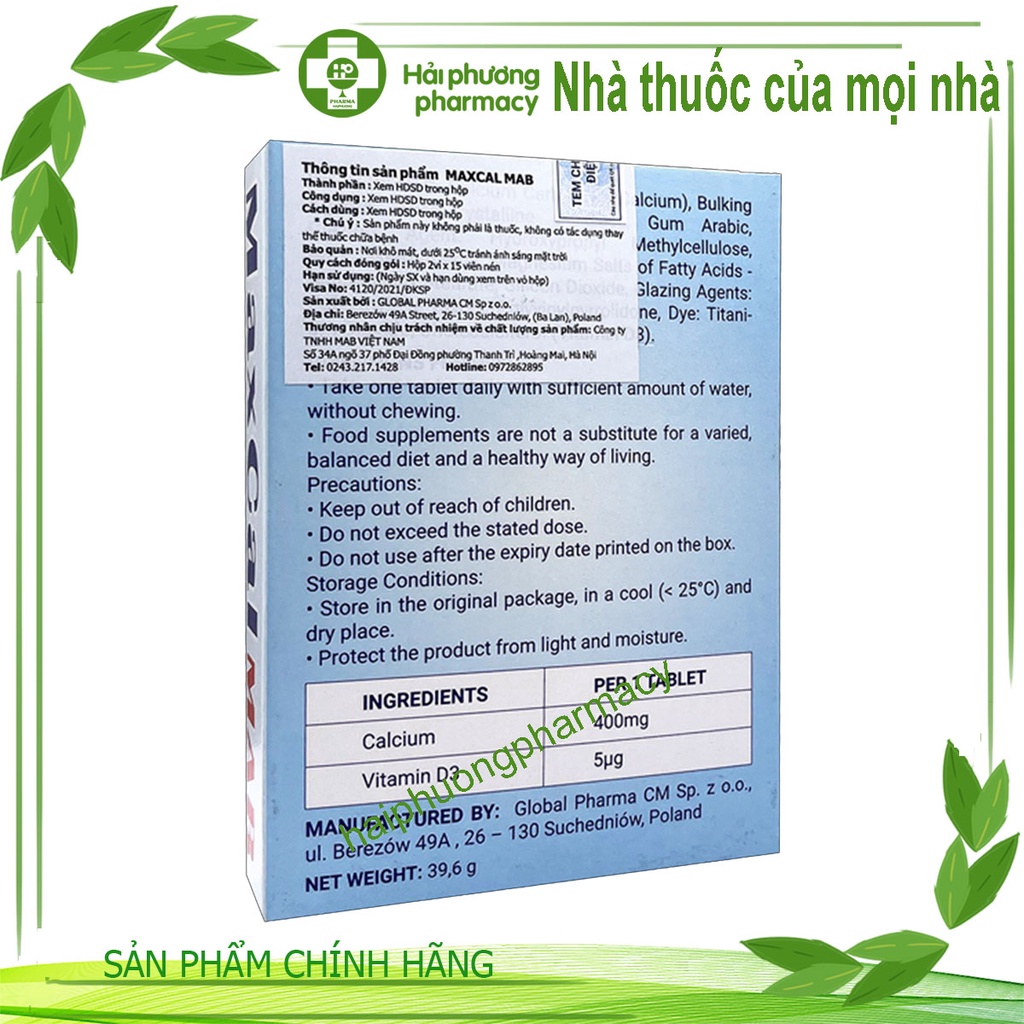 MAXCAL MAB - Bổ sung canxi, vitamin D3 cho phụ nữ mang thai , hỗ trợ phát triển xương khỏe mạnh