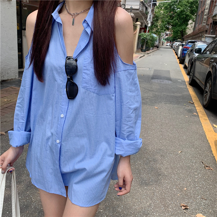 Áo Sơ Mi Nữ Tay Dài Dáng Rộng Hở Vai Phong Cách Hàn Quốc | BigBuy360 - bigbuy360.vn