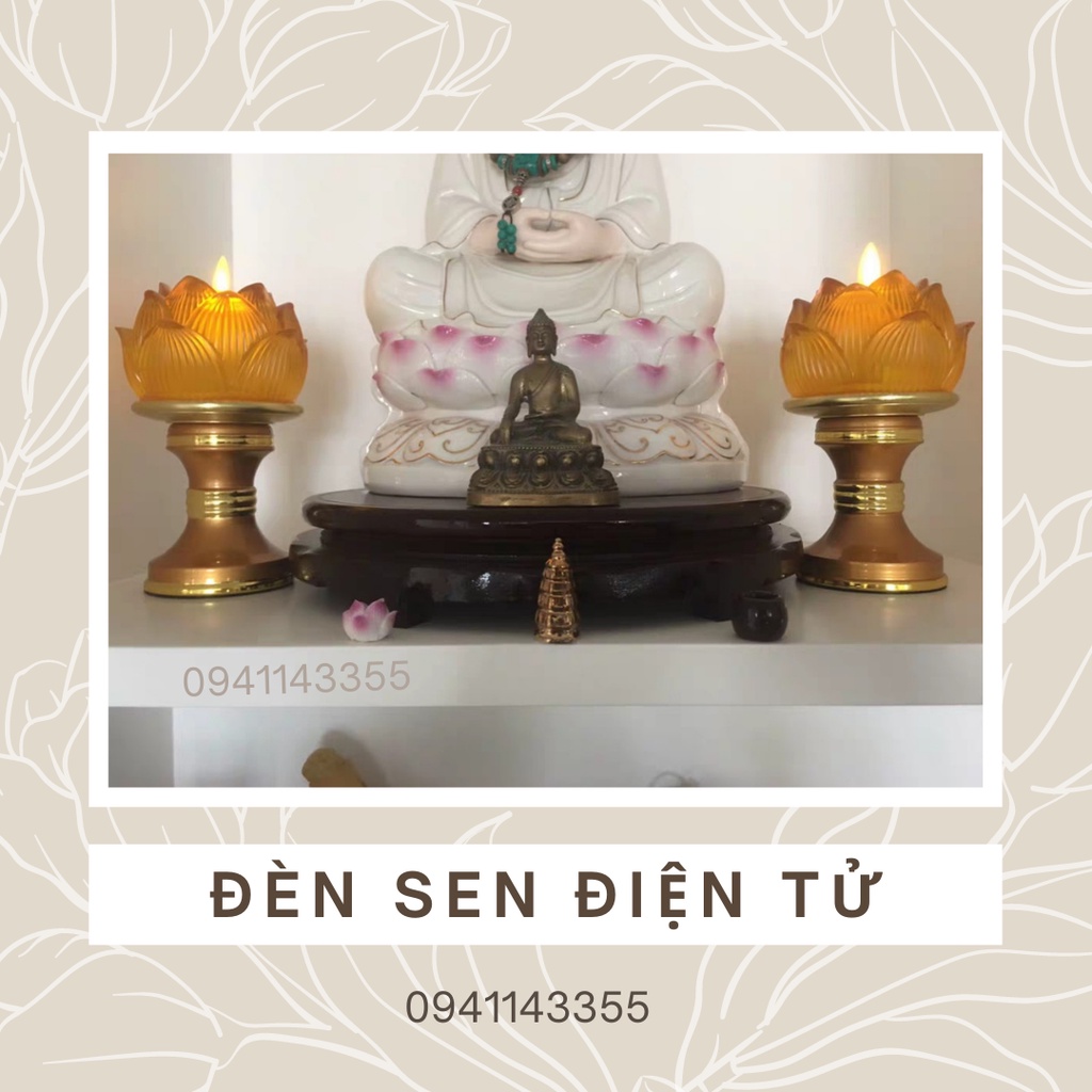 Đèn Nến Điện Tử Hoa sen pha lê dùng trang trí, thờ cúng, Size 10cm 12cm, sử dụng pin