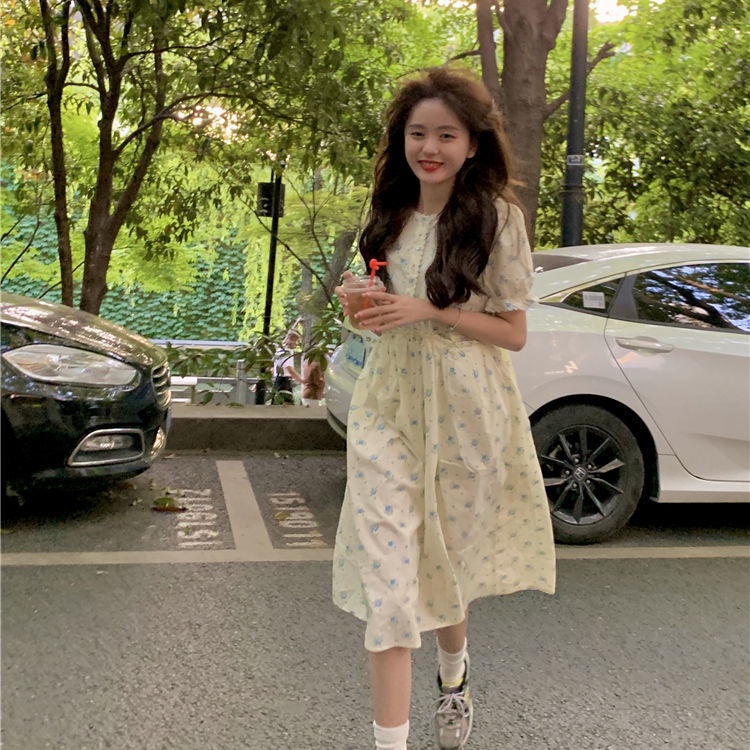 Đầm Hoa Tay Phồng Phối Ren Thời Trang Mùa Hè Pháp Mới 2021