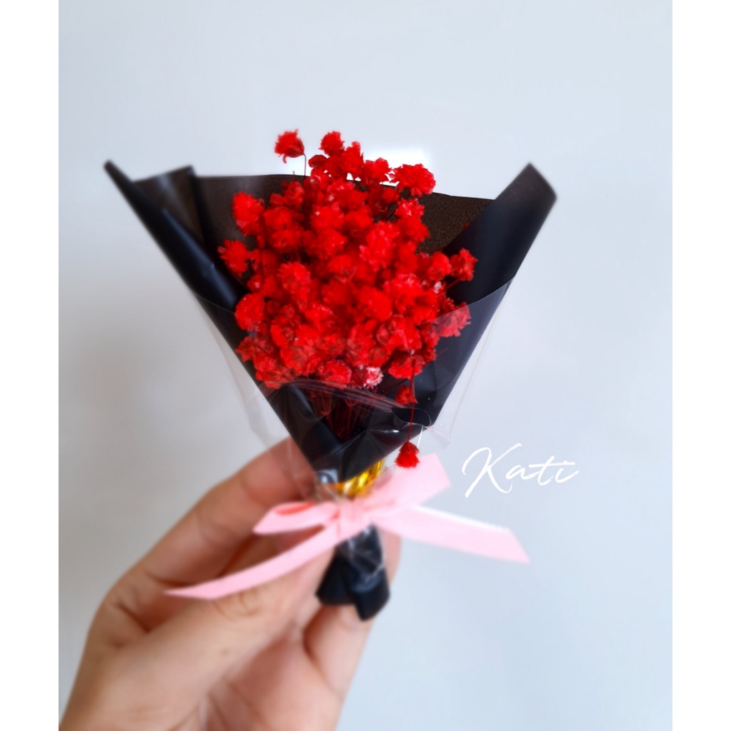 Bó hoa khô mini, bó hoa trang trí bánh kem, trang trí hộp quà tặng, hoa baby mix cẩm tú cầu khô