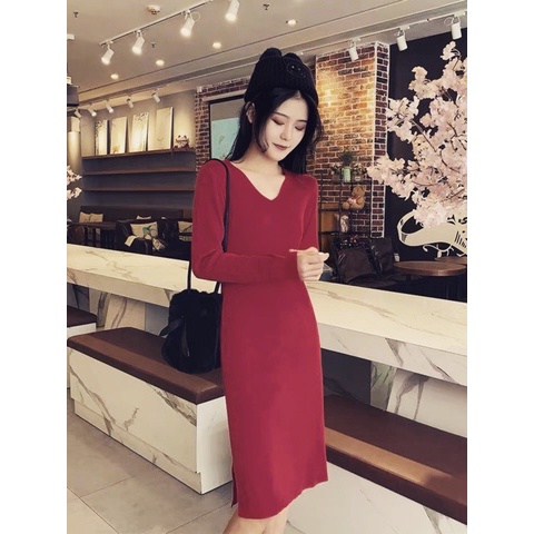 váy suông nữ,đầm suông nữ cổ V dáng dài xẻ tà 3 màu siêu hot | BigBuy360 - bigbuy360.vn