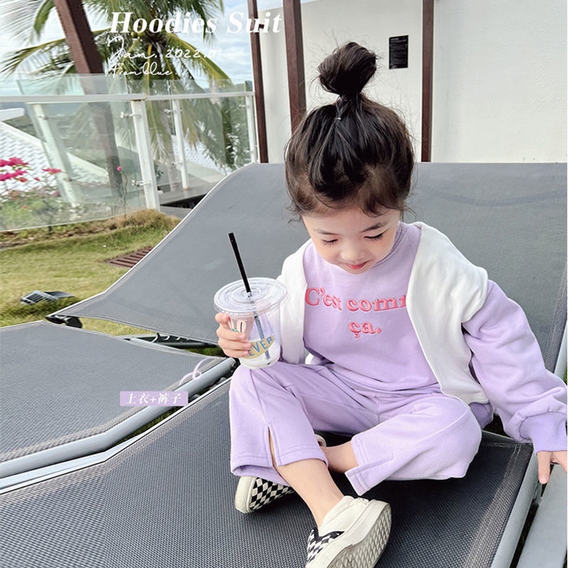 Bộ Đồ Thể Thao Áo Sweater Phối Quần Dài Kiểu Hàn Quốc Thời Trang Mùa Xuân Cho Bé Gái