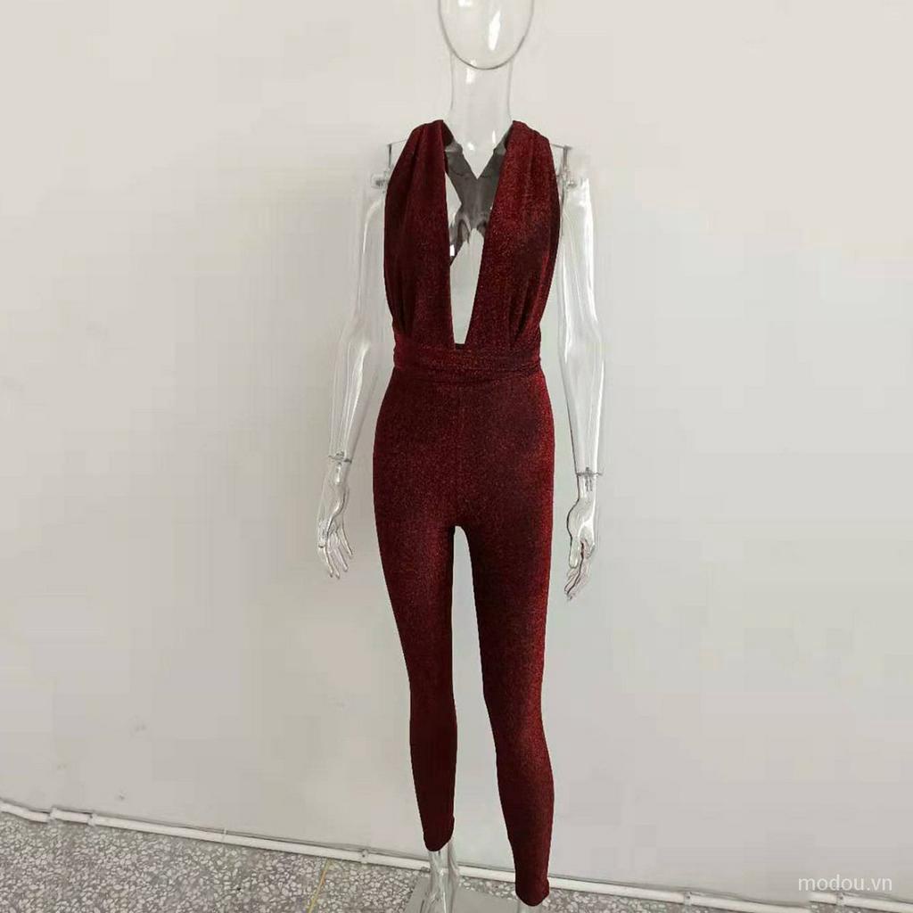 Jumpsuit Sát Nách Cổ Chữ V Thiết Kế Hở Lưng Quyến Rũ