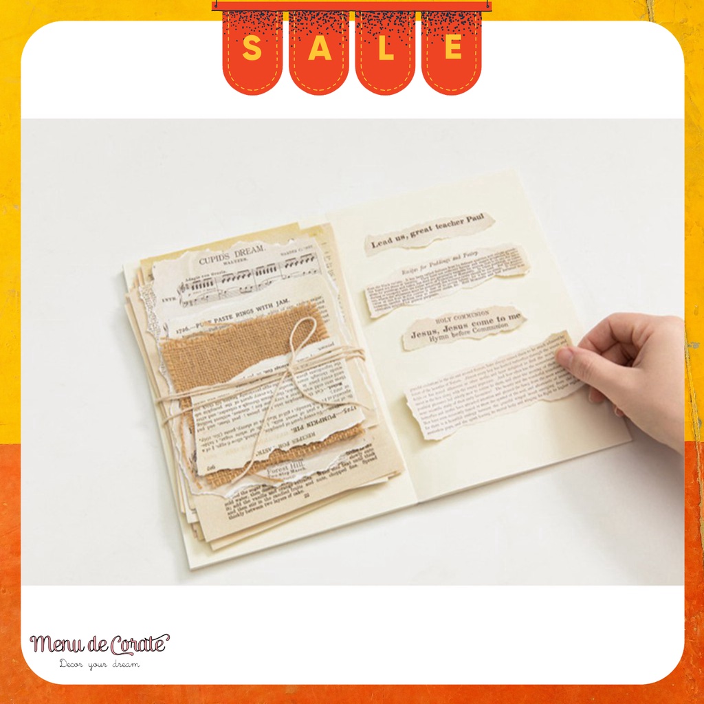 Set 57 giấy báo cũ kraft phong cách retro TẶNG SET STICKER CHỮ SỐ trang trí thiệp/scrapbook/nhật ký thủ công độc đáo