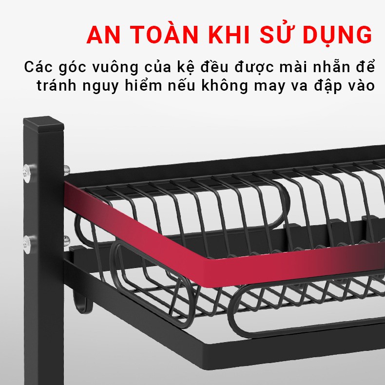 Kệ Để Chén Bát Đa Năng Thông Minh VANDO, giá Để Đồ Chén Đĩa Trên Bồn Rửa Bát Thép Carbon Sơn Đen Cao Cấp