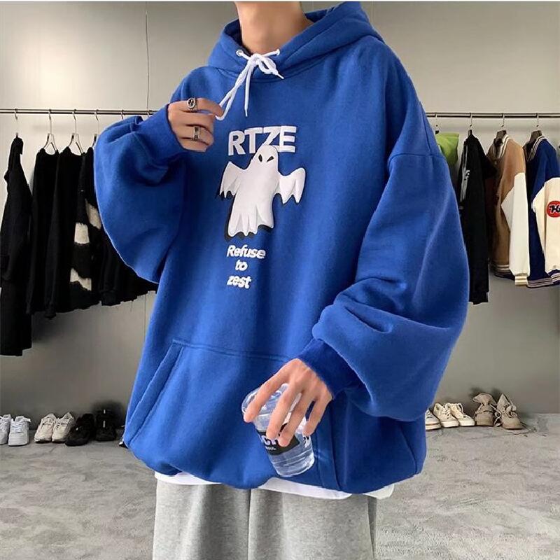 Áo hoodie dáng rộng in họa tiết hoạt hình phong cách hip hop size M-5XL thời trang cho nam