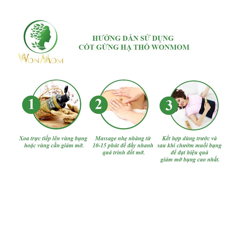 Cốt Gừng Hạ Thổ WONMOM đánh tan mỡ bụng, săn chắc vòng eo, sáng da, mờ các vết rạn, thâm 200ml | BigBuy360 - bigbuy360.vn