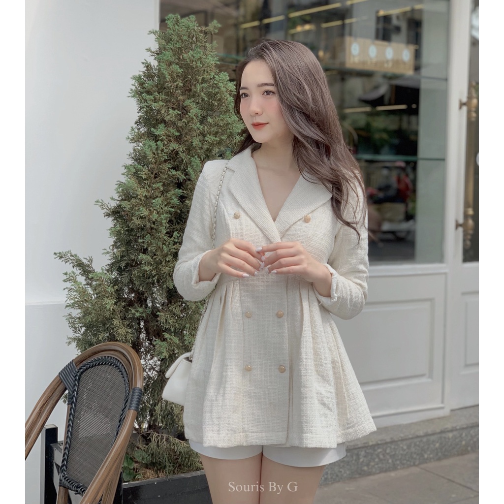 Áo blazer nữ xếp ly dáng xoè Eudora dài tay Souris By G