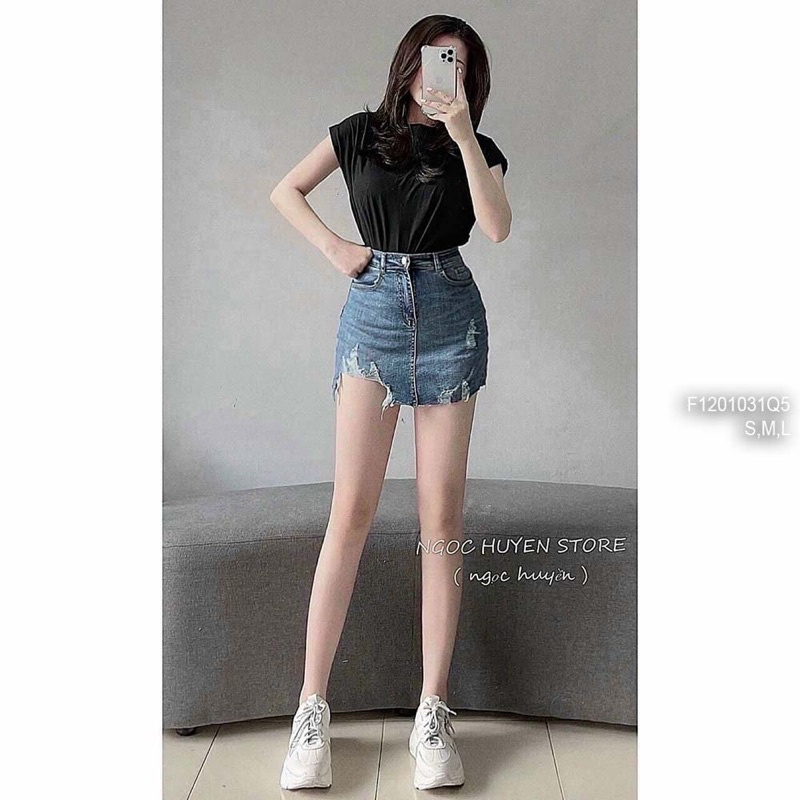 Quần váy jeans mài rách