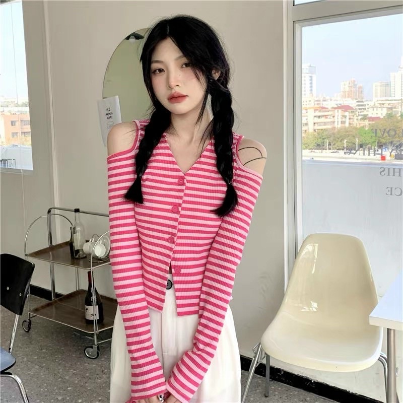 Áo thun sọc dài tay khoét vai xinh GB alohashop91