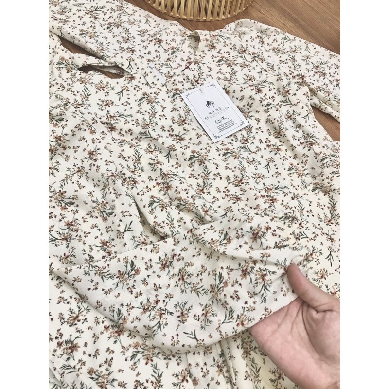 Váy hoa cỏ dài tay cổ tròn vintage