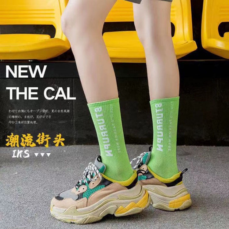 Tất IFNICEFUTURE vải cotton thoáng khí họa tiết chữ dài đến bắp chân phong cách thể thao bóng rổ đường phố