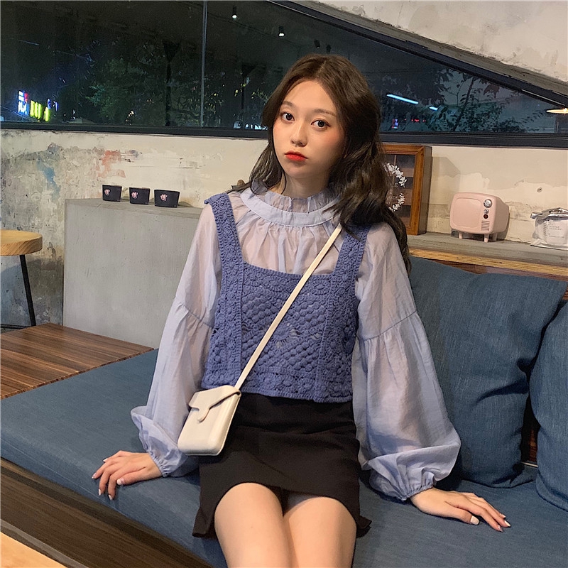 Set áo len tay dài + áo khoác dáng rộng phong cách Retro | BigBuy360 - bigbuy360.vn