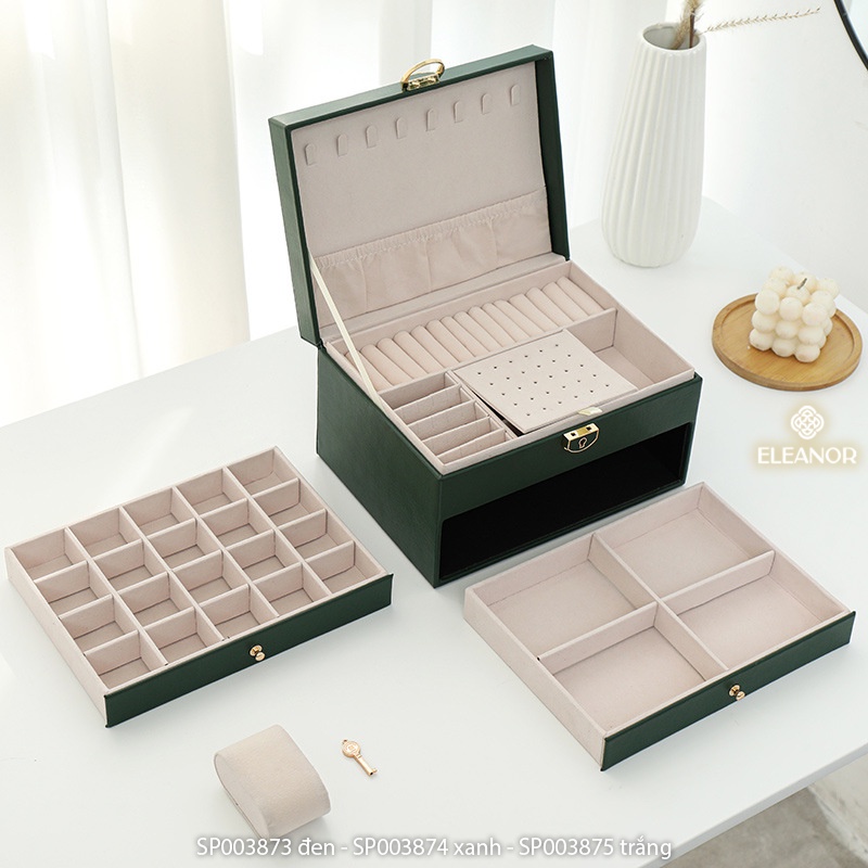 Hộp đựng trang sức Eleanor Accessories bọc da nhiều tầng có khóa phụ kiện trang sức cao cấp 3873