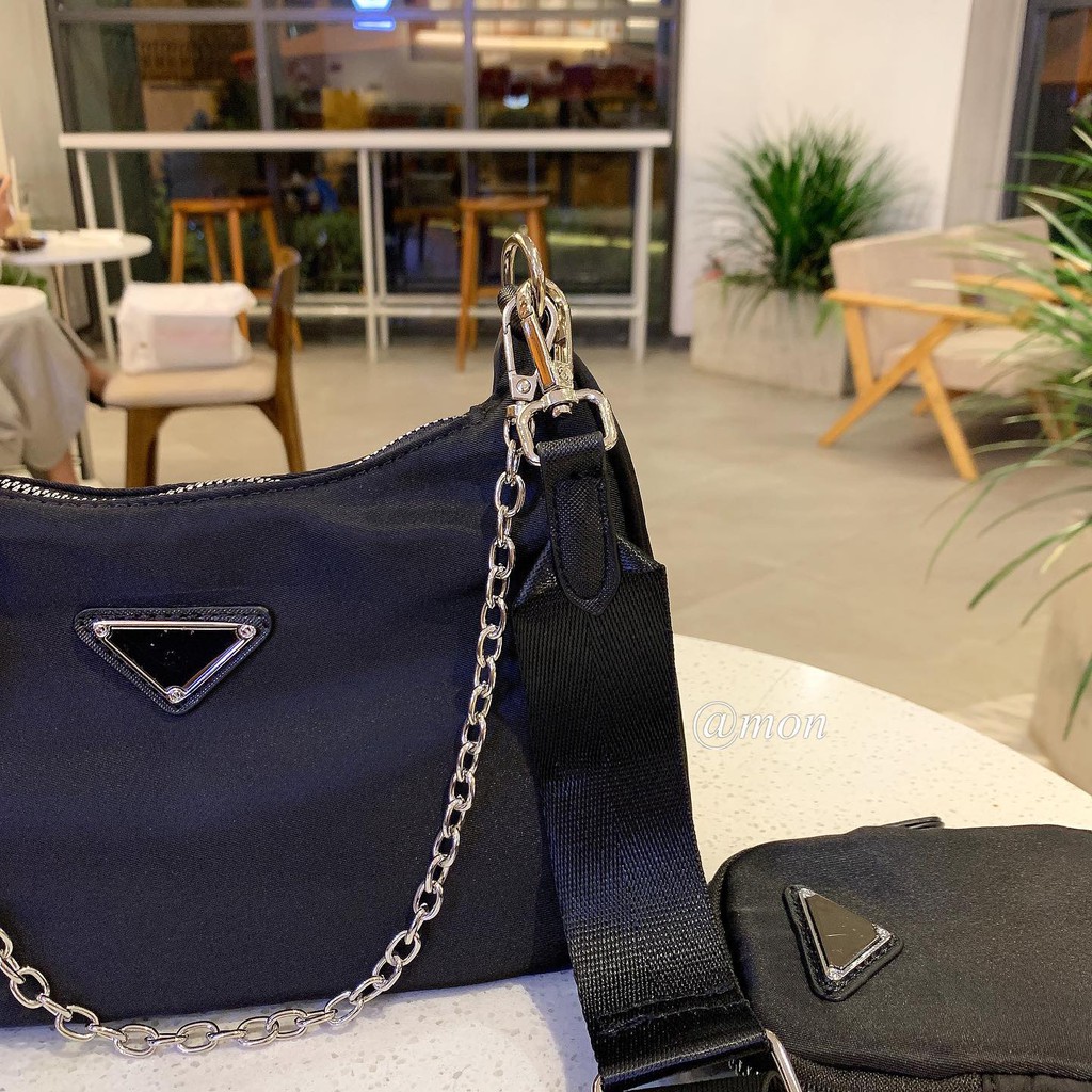 200860 TÚI CHÉO DÙ + TÚI BÉ - ĐEN - SIZE 16*26CM | BigBuy360 - bigbuy360.vn