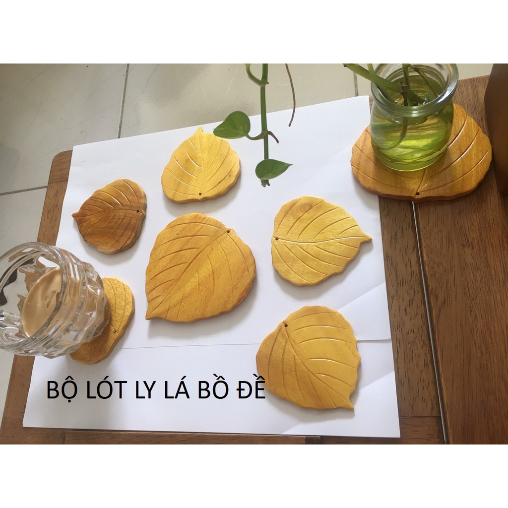 Đế lót ly gỗ bằng gỗ tự nhiên cách nhiệt hình lá sen dễ thương siêu bền(7-9cm),loại XK
