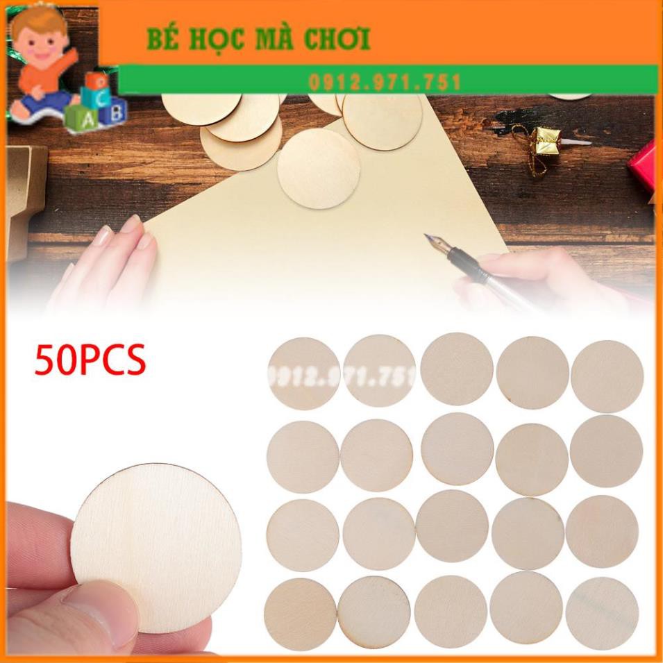 HANDMADE Bộ 50 Miếng Gỗ Tròn Tự Nhiên Dùng Làm Đồ Thủ Công