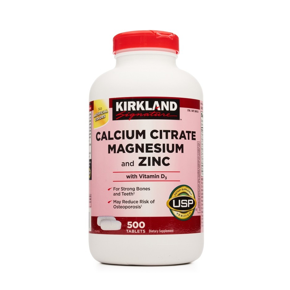 Viên Uống Bổ Sung Canxi Kirkland Signature Calcium Citrate Magnesium and Zinc 500 viên