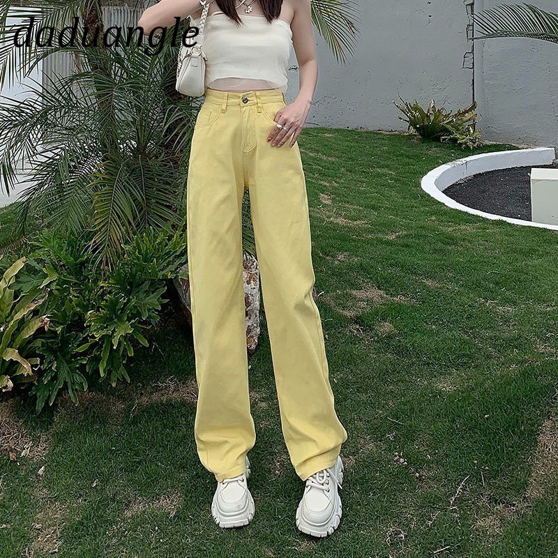 Quần jean dệt kim ống rộng thẳng cạp cao thời trang kích thước lớn cho nữ