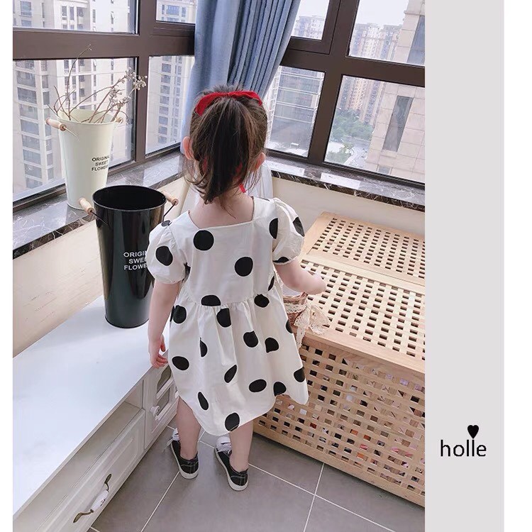 [MÃ MARU471 giảm 10k cho đơn 50k]Váy bé gái chấm bi cổ vuông chất đũi cho bé 8-18kg