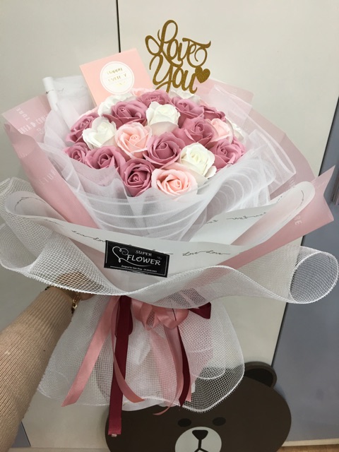 Hoa sáp thơm bó 30 bông mix màu lưới Hàn