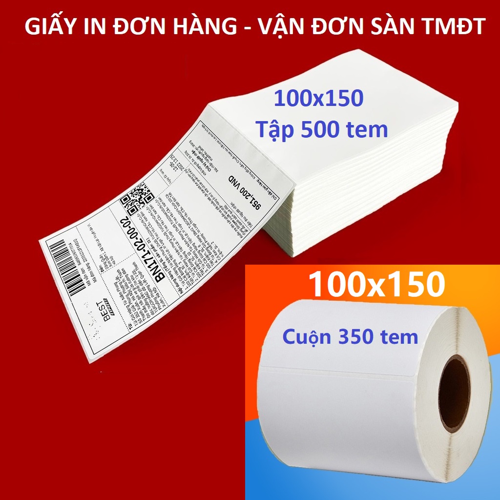 Tập 500 tờ giấy in nhiệt Decal A6 100x150 / Cuộn 350 tem in bill đơn hàng - mã vận đơn hóa đơn chống nước