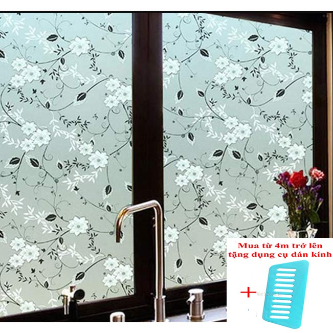 Giấy dán kính mờ khổ 90cm dài đặt theo số lượng x1m mã 9862 hoa trắng nhỏ