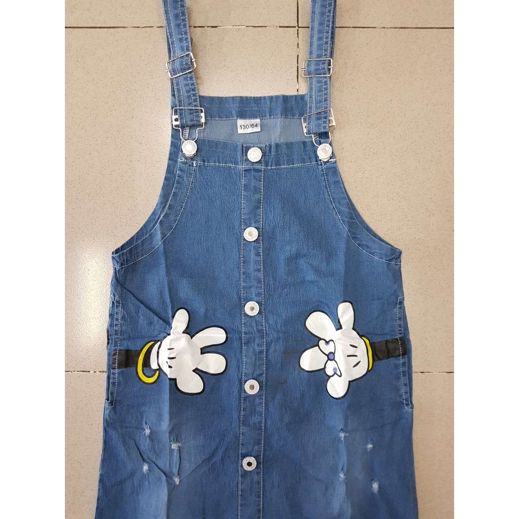 Đầm yếm jean mickey size đai cho bé gái