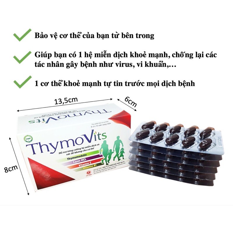 THYMOVITS - tăng cường hệ miễn dịch hộp 60 viên nang mềm - vitamin c - lysin hcl - vitamin b1 - thymomodulin