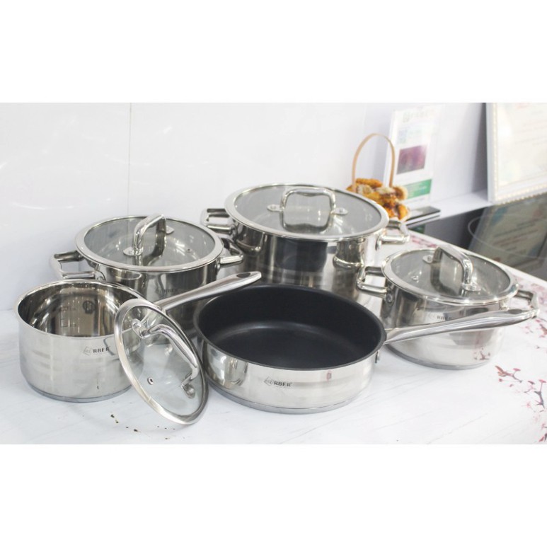 Đặt shope giảm ngay 399000 Bộ nồi Đức 5 món Arber Dolphin - Inox cao cấp an toàn cho sức khỏe, Vung kính cường lực