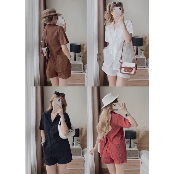 (SHOP BIGSIZE nữ 50kg đến 90kg ) set áo sơ mi xẻ lưng phối quần short