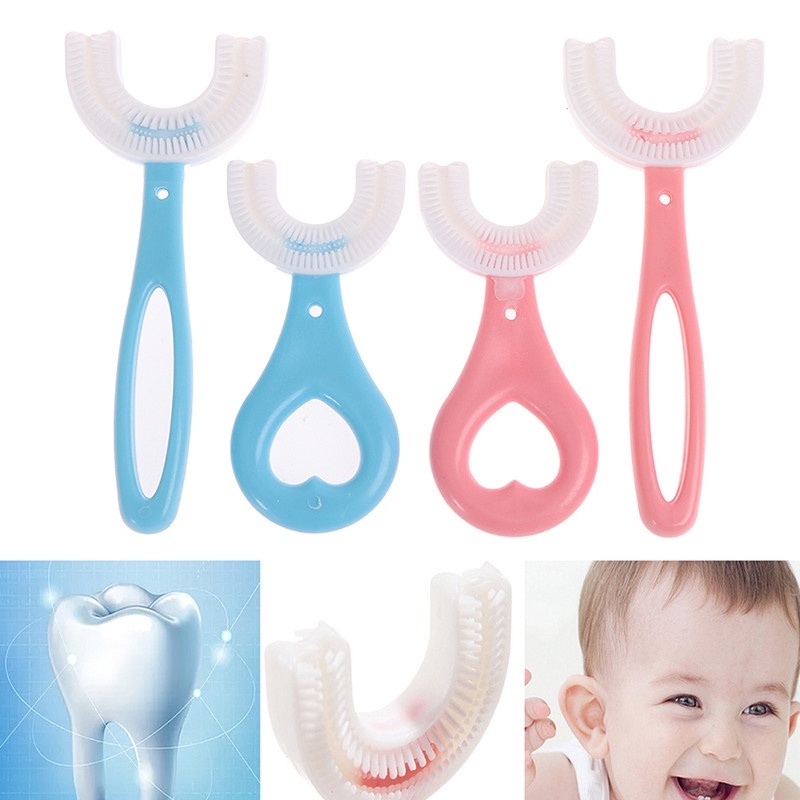 Bàn Chải Đánh Răng Bằng Silicon Mềm Hình Chữ U Cho Bé 2-12 Tuổi