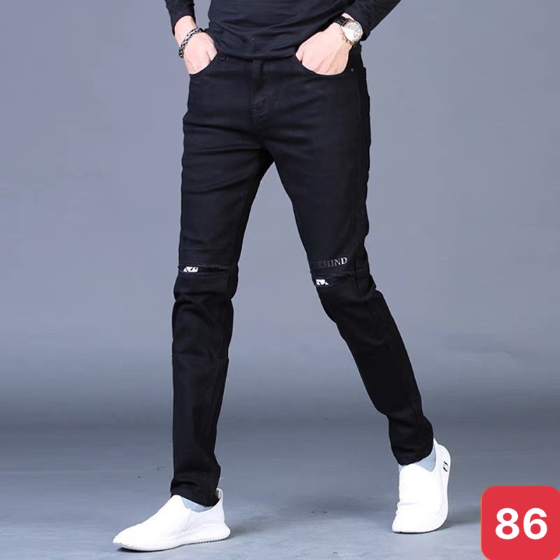 Quần jean nam đen đậm rách gối chất bò cao cấp co dãn 4 chiều cực đẹp, quần rin trơn đẹp ado 96 mẫu mới